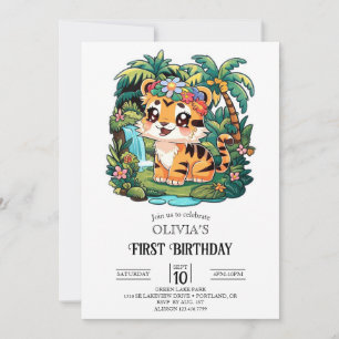 Enchanted Tiger 1st Birthday Digital Invitation