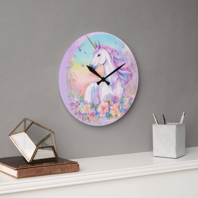 "Enchanted Time: wall clock with unicorn clip art (Office)