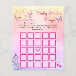 Enchanted To Meet Butterfly Baby Shower Game Bingo