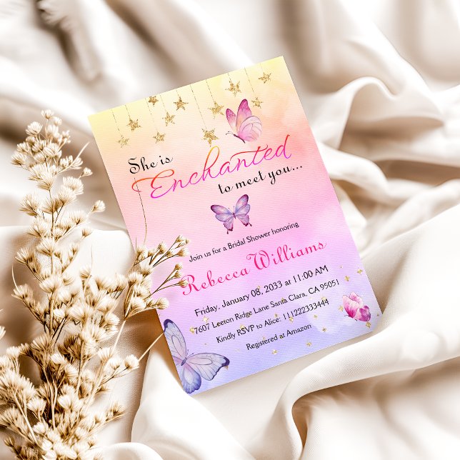 Enchanted To Meet Pink Butterfly Bridal Shower Invitation (Creator Uploaded)