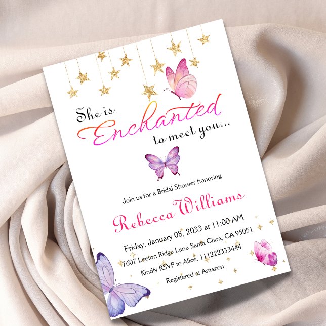 Enchanted To Meet Purple Butterfly Bridal Shower Invitation (Creator Uploaded)