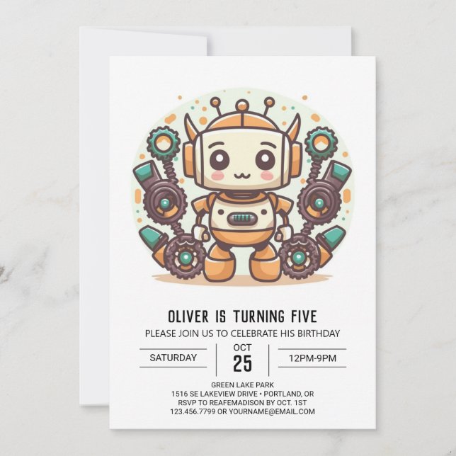 Enchanted Toy Children's Robot Birthday Invitation (Front)