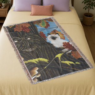 Enchanted Tree Ent Autumn Leaves Siamese Cat Throw Blanket