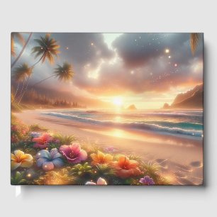 Enchanted Tropical Beach Magical Hibiscus Wedding Guest Book
