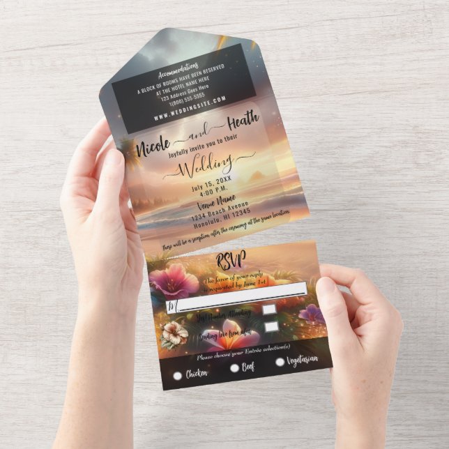 Enchanted Tropical Beach with Magical Hibiscus  All In One Invitation (Tearaway)