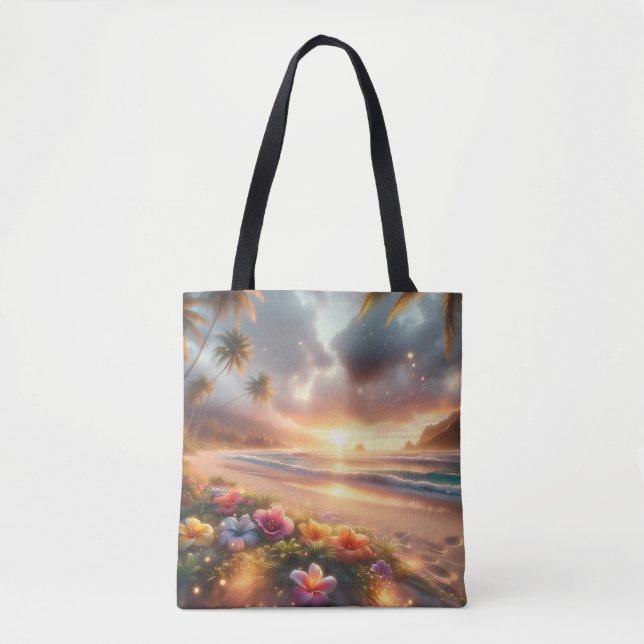 Enchanted Tropical Beach with Magical Hibiscus  Tote Bag (Front)