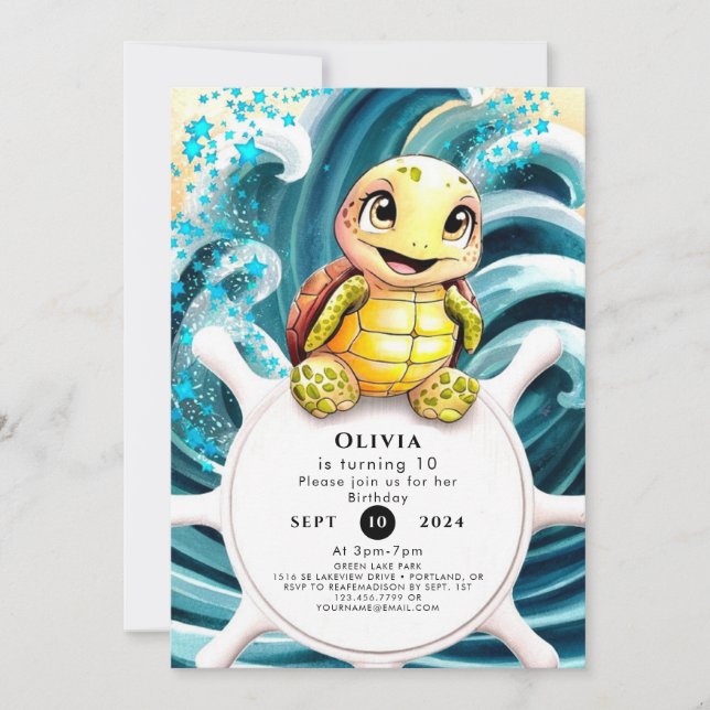 Enchanted Under the Sea Turtle Birthday Invitation (Front)