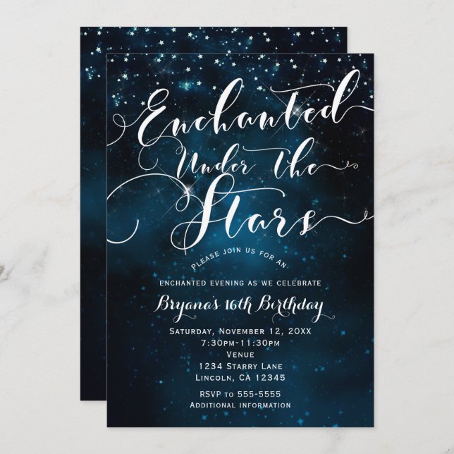 ENCHANTED UNDER THE STARS Starry Blue Skies Invitation (Front/Back)