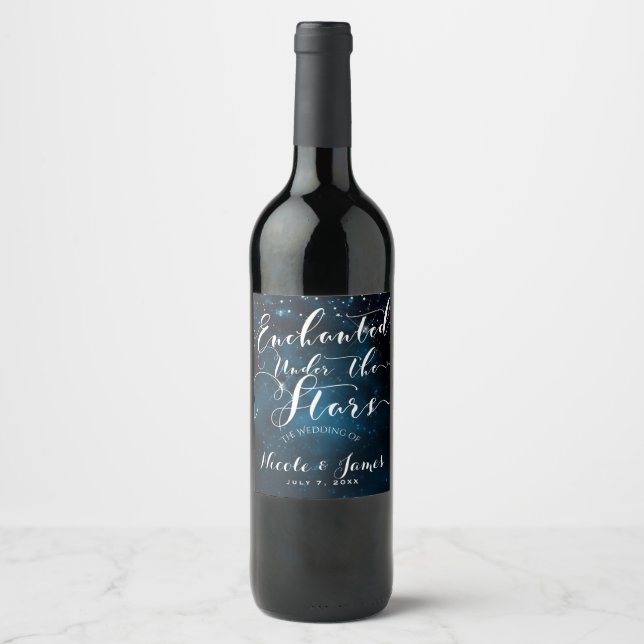 ENCHANTED UNDER THE STARS Starry Blue Wine Label (Front)