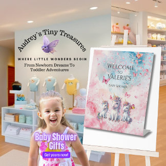 Enchanted Unicorn Baby Shower Pedestal Sign
