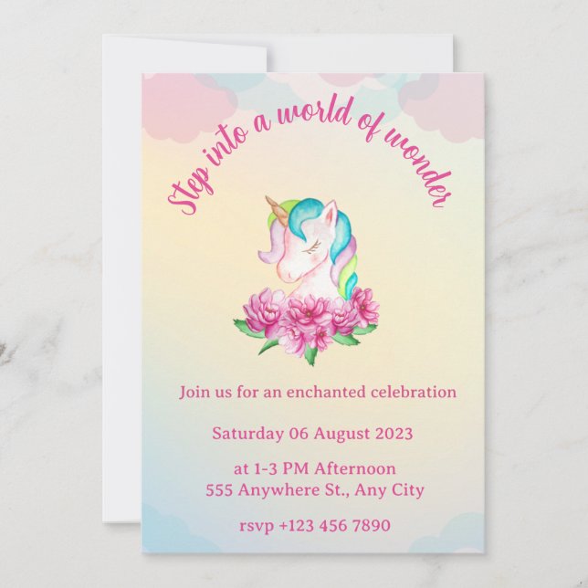 Enchanted Unicorn Birthday Party Invitation (Front)