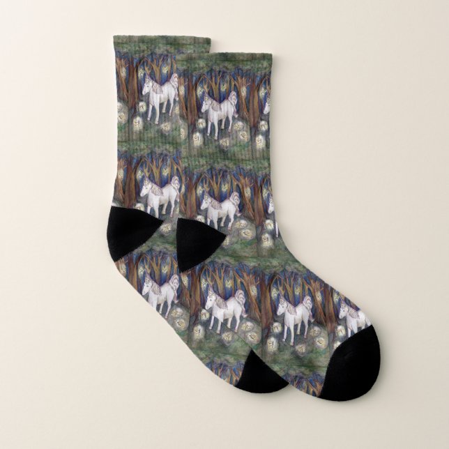 Enchanted Unicorn Fairy Forest Custom Art Socks (Pair)