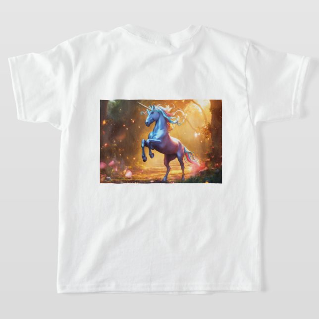 "Enchanted Unicorn in a Rainbow Forest" T-Shirt (Laydown Back)