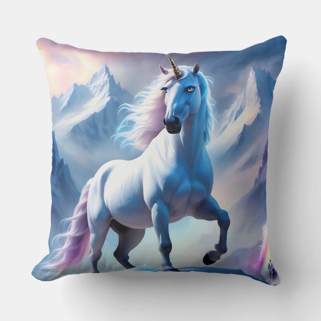 Enchanted Unicorn in a Snowy Fantasy Cushion (Front)