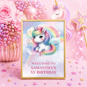 Enchanted Unicorn Pastel Girl Birthday Welcome Sig Poster