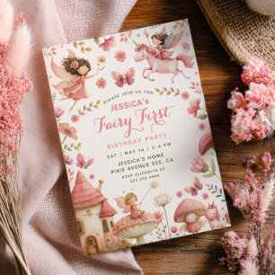 Enchanted Unicorn Pink Fairy First Birthday Party Invitation