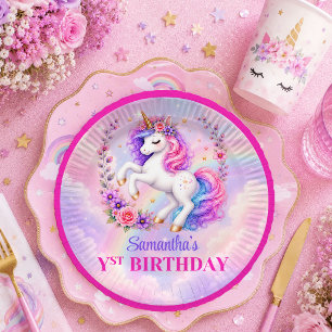 Enchanted Unicorn Pink Purple Girl Birthday Plates