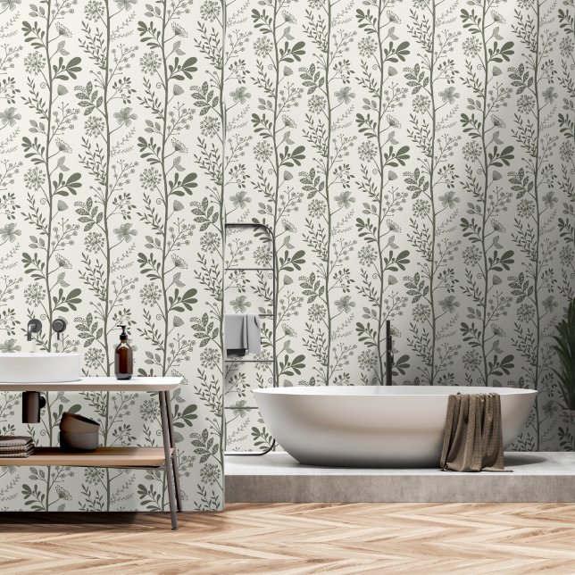 Enchanted Vertical Garden Reverie XL light beige Wallpaper (Bathroom)