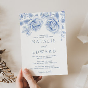 Enchanted Vintage Blue Roses Wedding Invitation