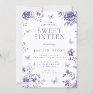 Enchanted Vintage Purple Floral Sweet 16 Party Invitation