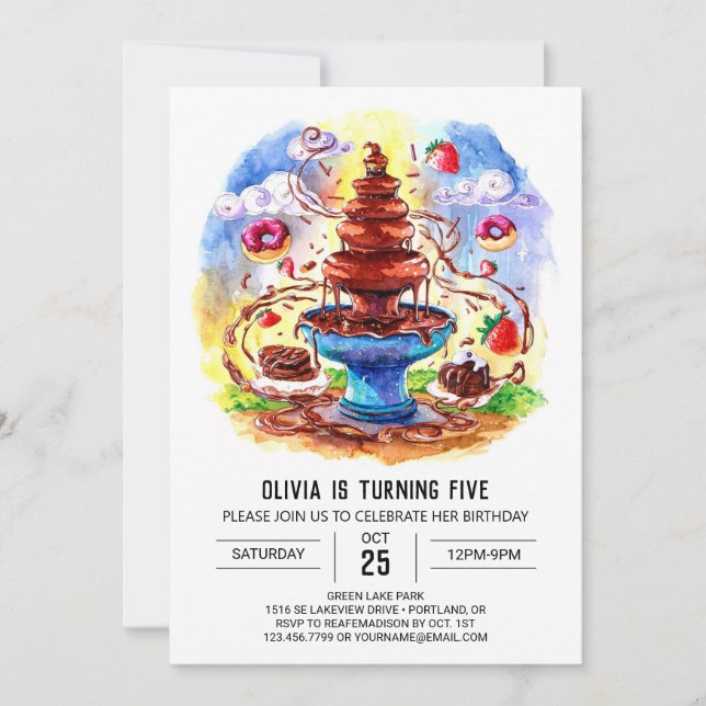 Enchanted Watercolor Chocolate Birthday Invitation (Front)