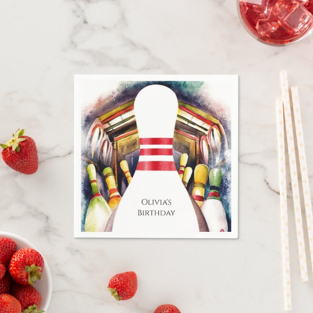 Enchanted Watercolor Custom Bowling Birthday Napkin (Insitu)