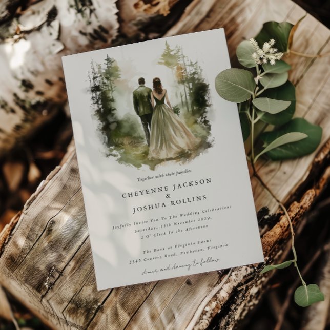 Enchanted Watercolor Forest Bohemian Wedding  Invitation (Enchanted Forest Wedding Invitation )