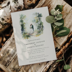 Enchanted Watercolor Forest Bohemian Wedding Invitation