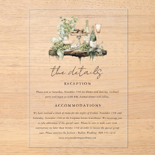 Enchanted Watercolor Forest Boho Wedding Details  Acrylic Invitations (Front)