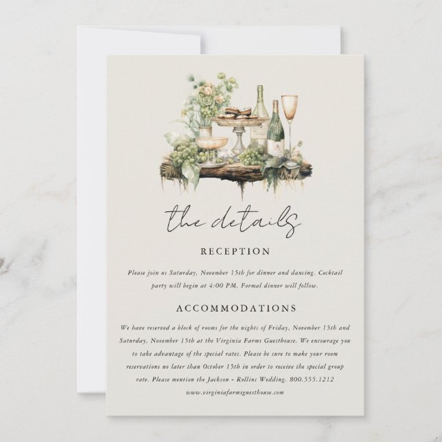 Enchanted Watercolor Forest Boho Wedding Details  Invitation (Front)
