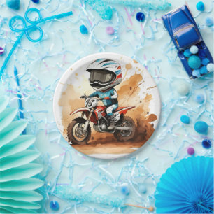 Enchanted Watercolor Motorcycle Birthday Paper Plate