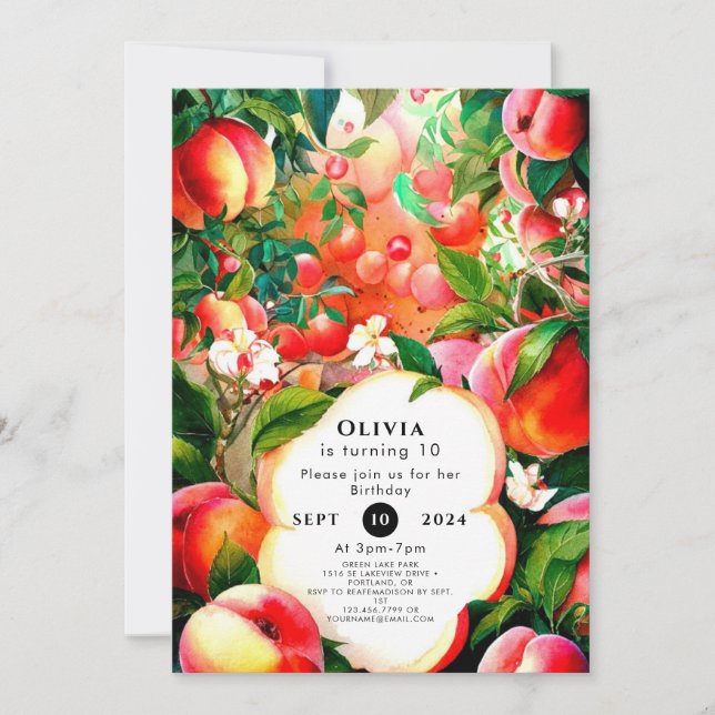 Enchanted Watercolor Peach Birthday Invitation (Front)