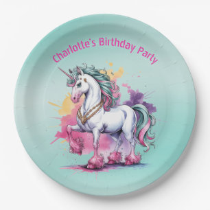 Enchanted Watercolor Unicorn Birthday Party Paper Plate
