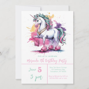 Enchanted Watercolor Unicorn Girl's Birthday Party Invitation
