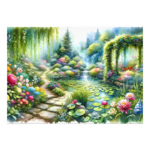 Enchanted Waterfall Garden Lily Pond Photo Print