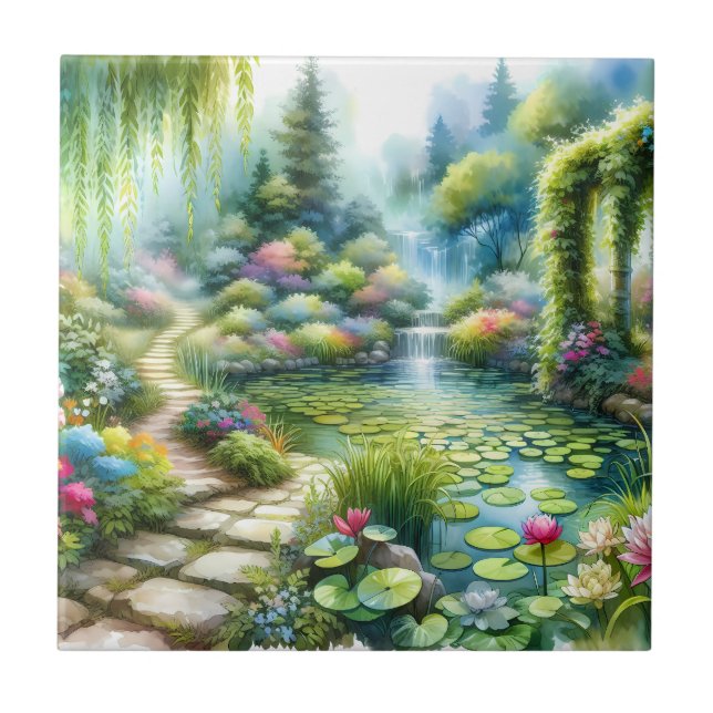 Enchanted Waterfall Garden Lily Pond Tile (Front)