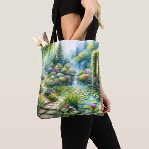 Enchanted Waterfall Garden Lily Pond Tote Bag