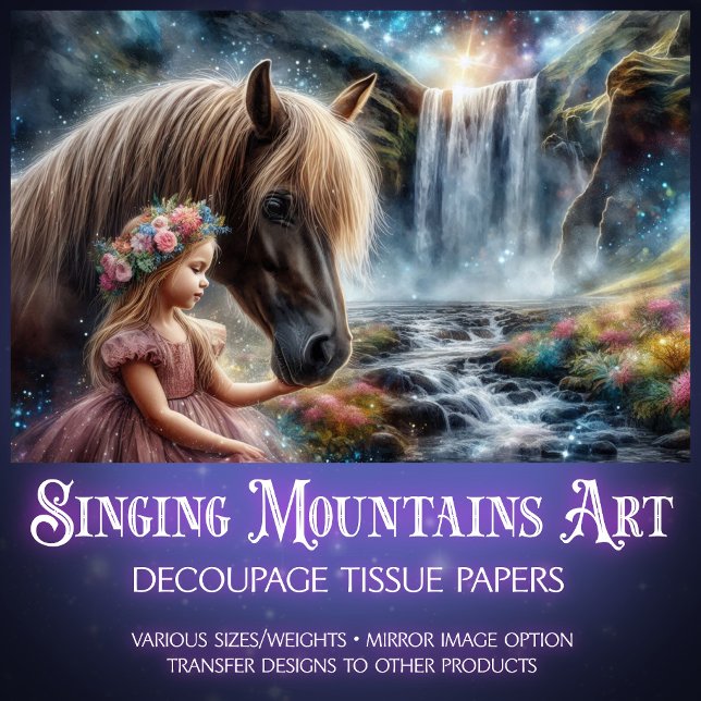 Enchanted Waterfall Horse and Princess Decoupage  Tissue Paper (Creator Uploaded)