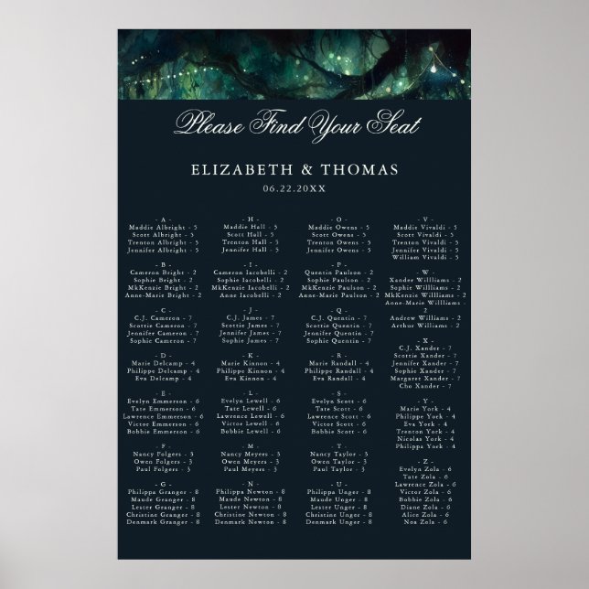 Enchanted Wedding Reception Alphabetical Seating Poster (Front)