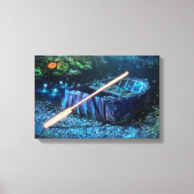 Enchanted Welsh Coracle - Bioluminescent Art Canvas Print (Front)