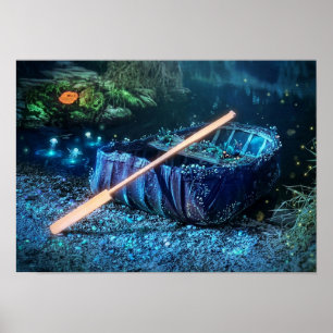 Enchanted Welsh Coracle - Bioluminescent Art Poster