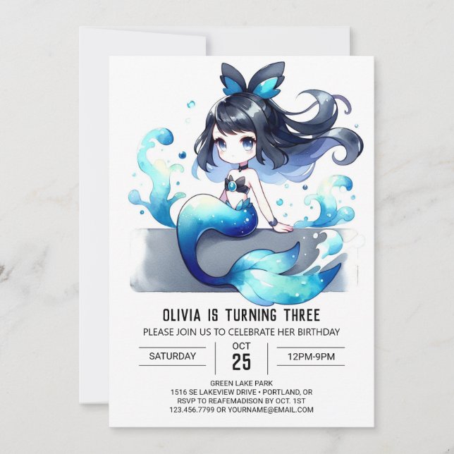 Enchanted Whimsical Mermaid Birthday Invitation (Front)