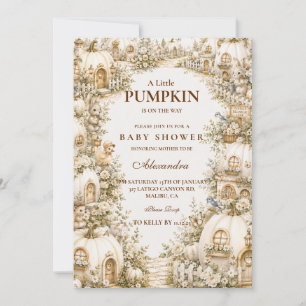 Enchanted White Pumpkin Village Baby Shower Invitation