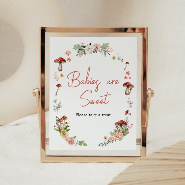 Enchanted Wildflower Mushroom Babies are Sweet Poster (Enchanted Mushroom Baby Shower Babies are Sweet Sign)