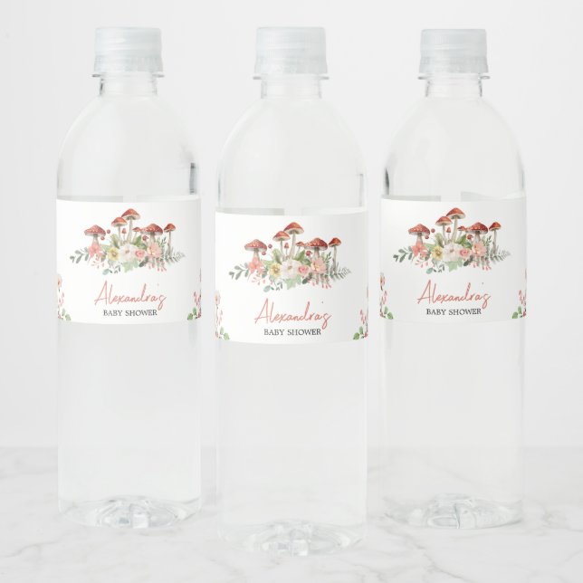 Enchanted Wildflower Mushroom Baby Shower Water Bottle Label (Bottles)