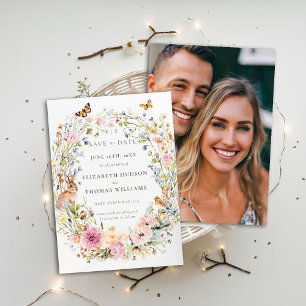 Enchanted Wildflowers Chic Photo Wedding Save Date Invitation