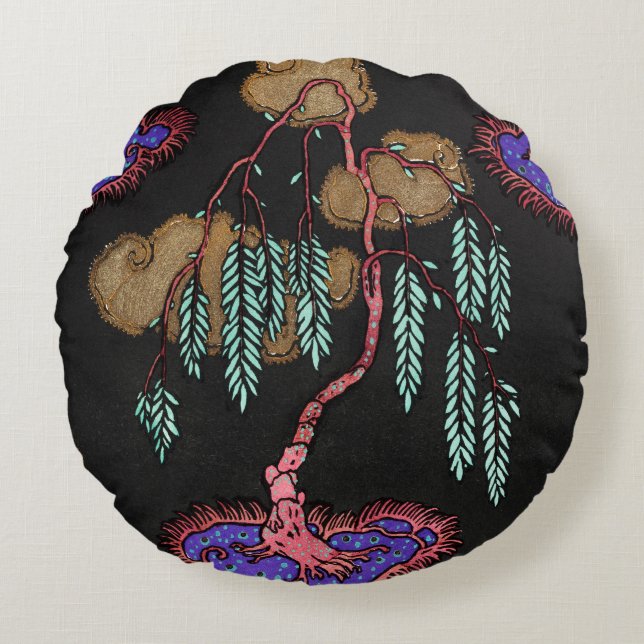 Enchanted Willow Dreamscape Art Deco Pattern Round Cushion (Front)