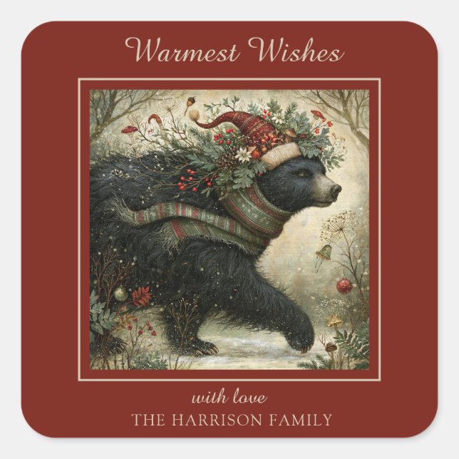 Enchanted Winter Bear Square Sticker (Front)