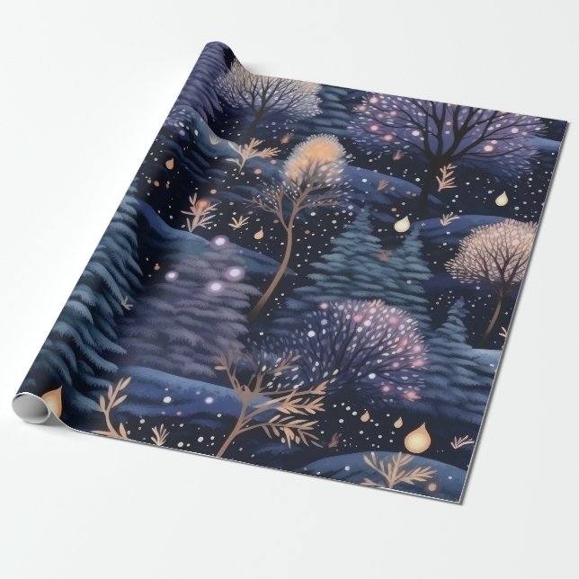 Enchanted Winter Forest Christmas Wrapping Paper (Unrolled)