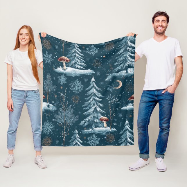 Enchanted Winter Forest Night Pattern (1) Fleece Blanket (In Situ)